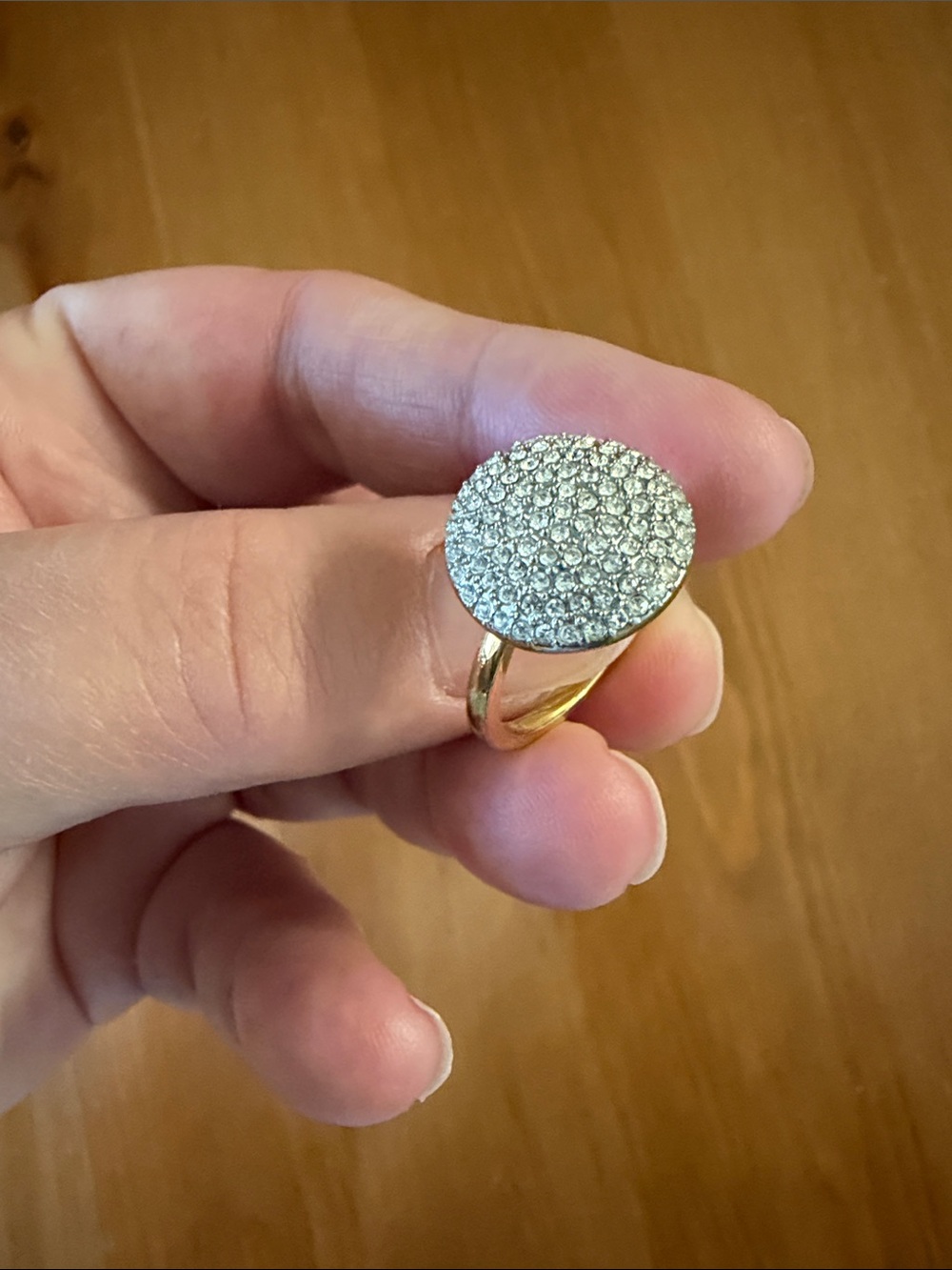 Michael Kors Gold Pavé Round Cocktail Ring with Clear Crystals